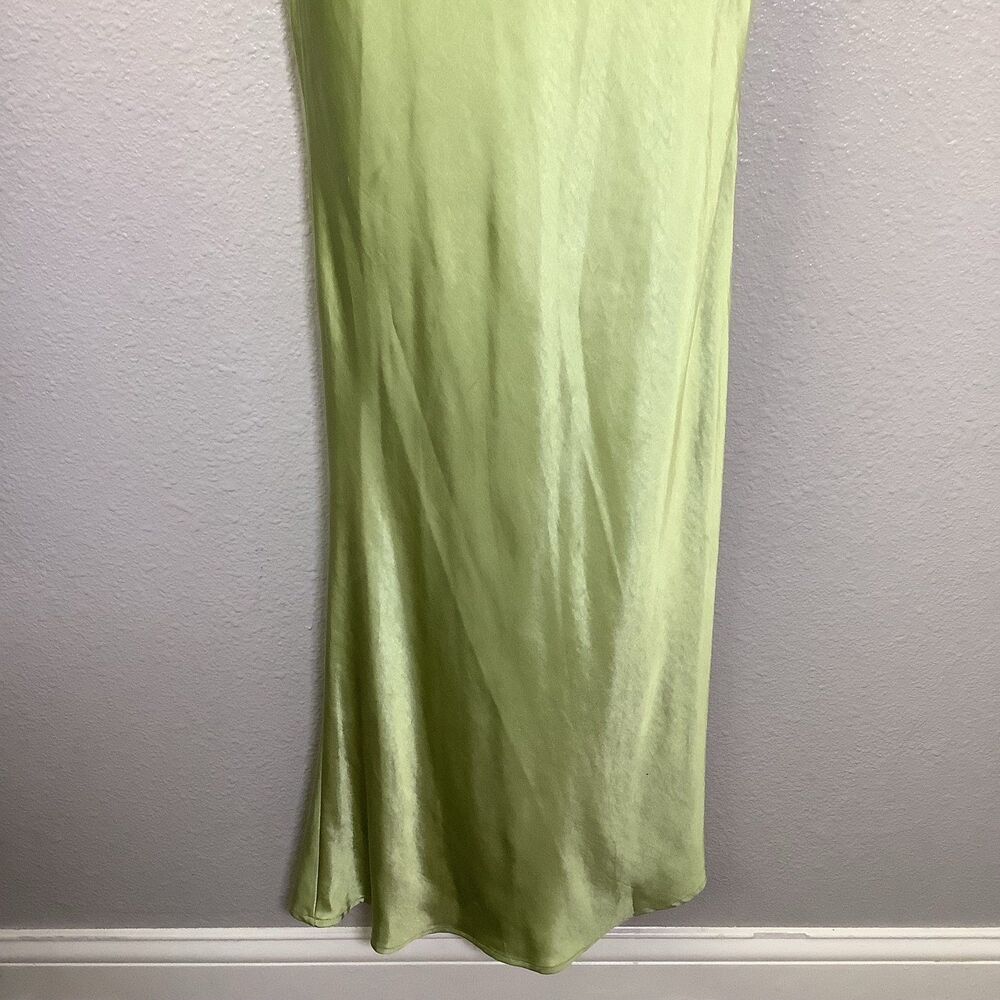 Y2K Green Satin Floral Embroidery Fairycore Romantic Maxi Evening Dress S 2000s - Picture 3 of 7